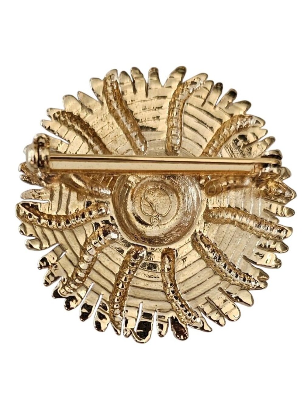 St. John Gold Tone Sun Brooch Signed, J68 - Picture 5 of 7